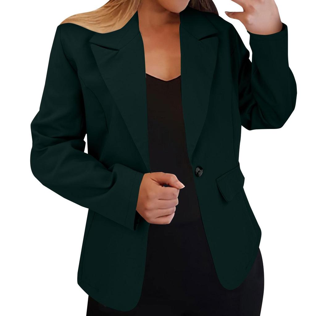 Women Blazer Coats Autumn Winter Pocket Notched Single Button Slim OL Workwear Business Coat