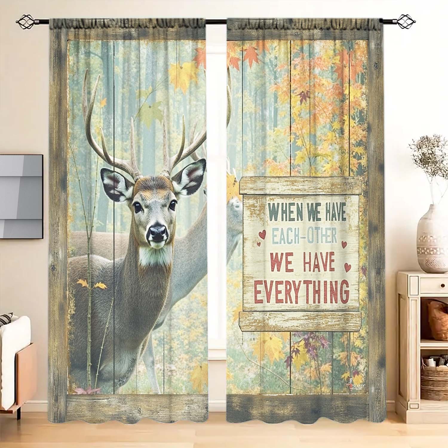 

Panels Deer Board Pattern Window Curtains Distinctive Printed Suitable Gifting Family Friends Curtain Made Of Polyester W100*H70(CM)-Rod Pocket&2PCS