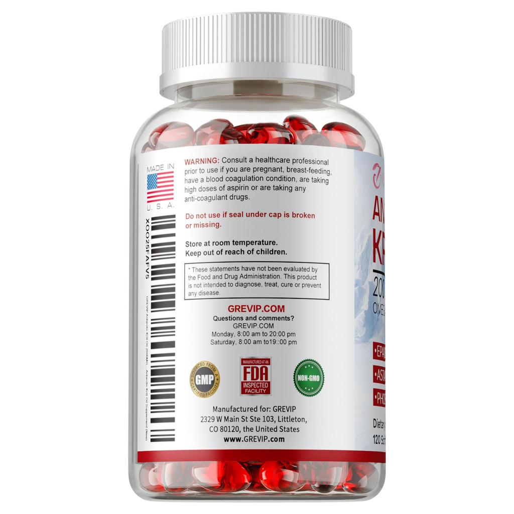 Antarctic Krill Oil Softgels - 2000 Mg with Omega-3s EPA, DHA, Astaxanthin and Phospholipids - for Brain, Heart, Joints, Skin and Immune Support