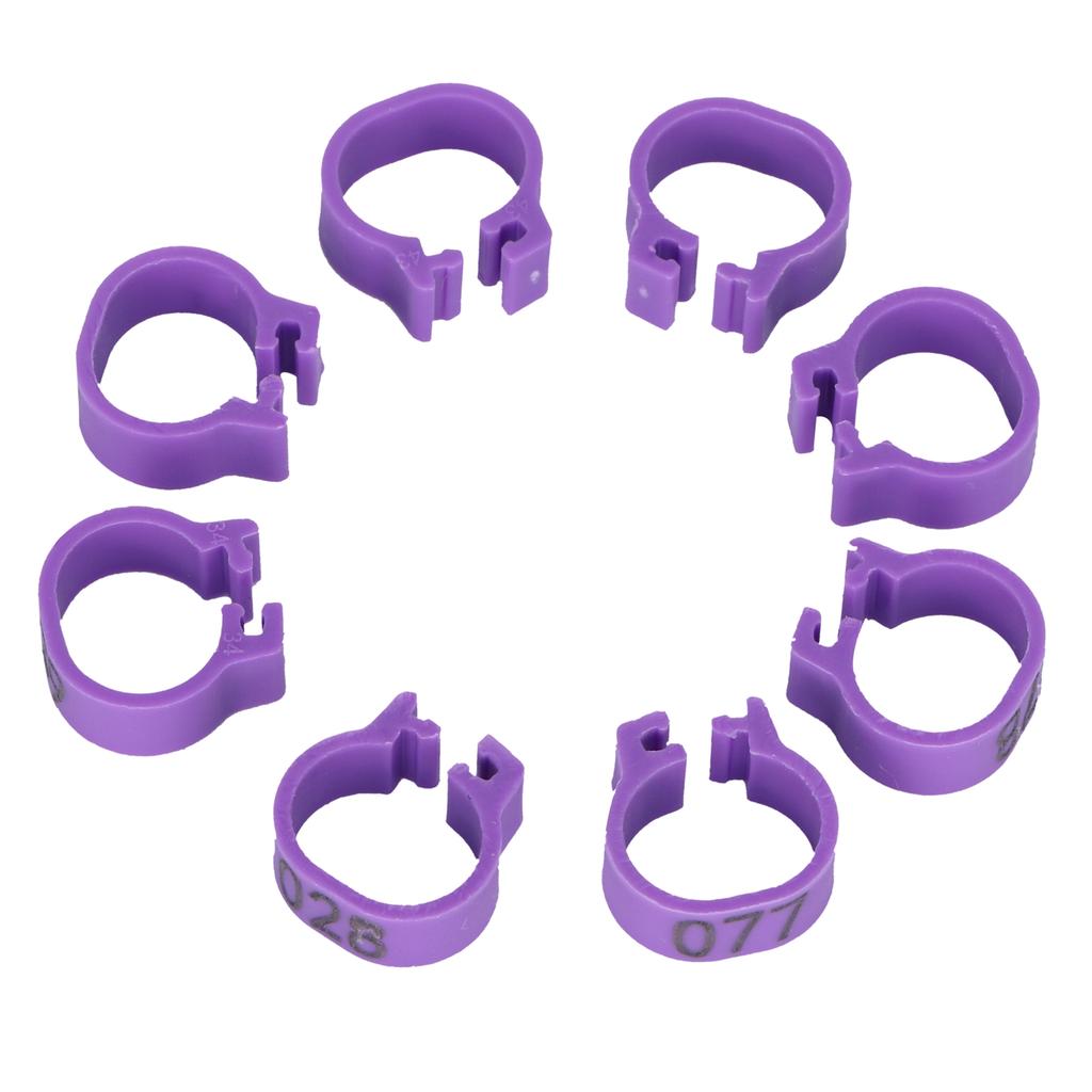 100 Stück Vogel Fußringe Nummernidentifikation Taube Beinbänder Geflügel Clip Ring Lila