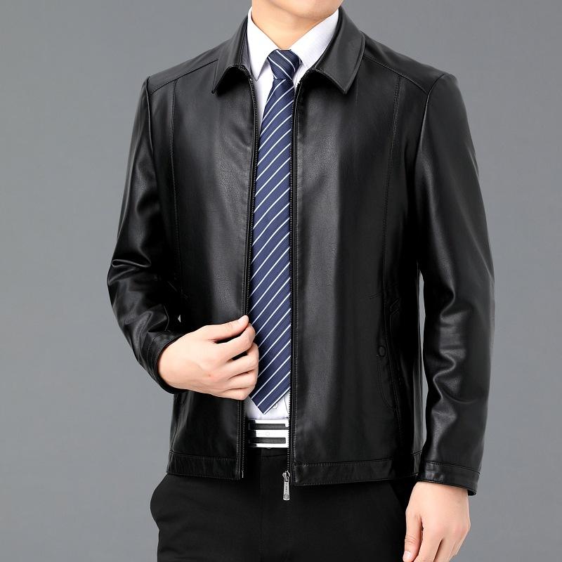 Осенне-зимняя мужская куртка из овчины с воротником-стойкой и бархатом — фото 6