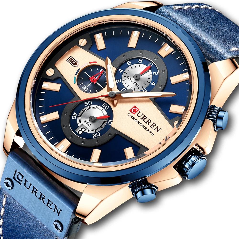 Ready to Ship CURREN Brand Chronograph Mens Leather Bracelet Sports Male Wrist Watch