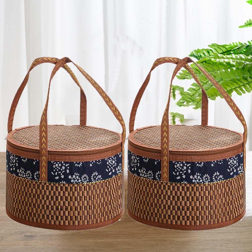 Handheld Foldable Bamboo Basket Hand Woven Dessert Food Bag  the Mid-Autumn Festival