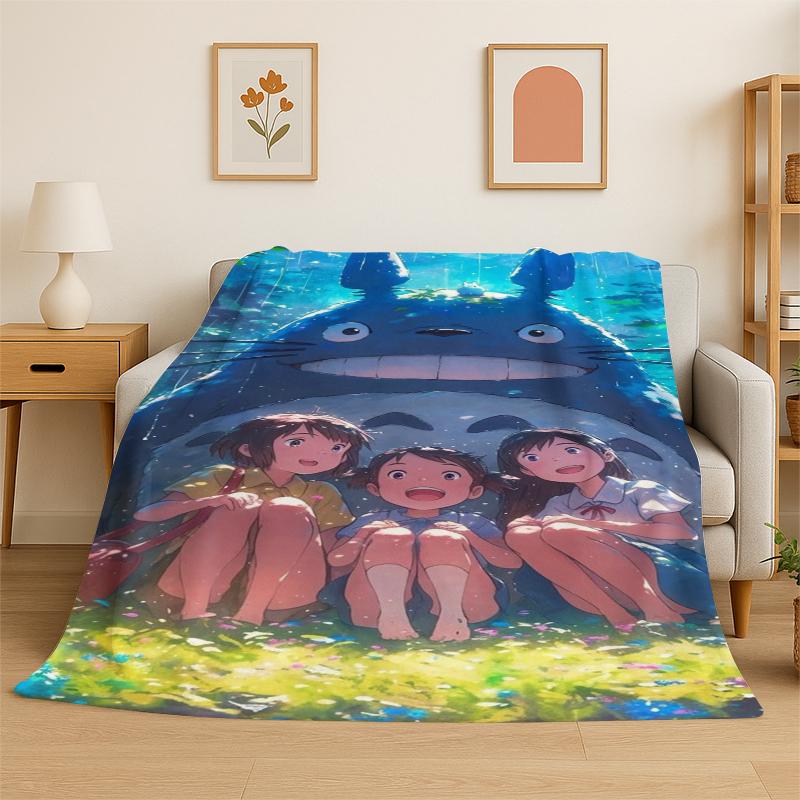 Classic T-Totoro Cartoon Cute Flannel Blanket Soft Warm Throw Blanket for Bedroom Living Room Bed Travel Camping Picnic Kid