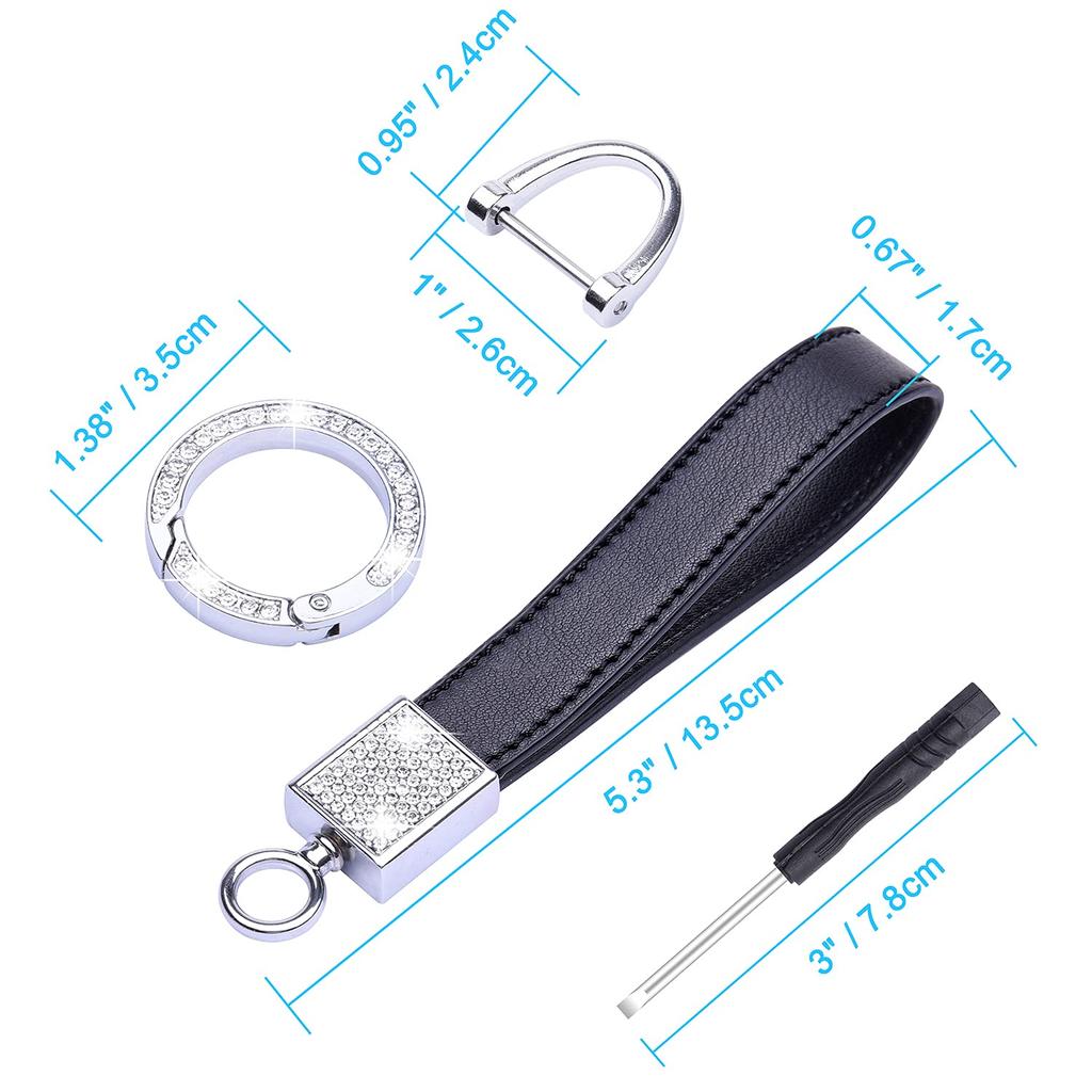 Wisdompro Car Key Chain, Glitter, Genuine Leather, Car Key Chain, Lost Prevention, Smart Key, Stylish, Black