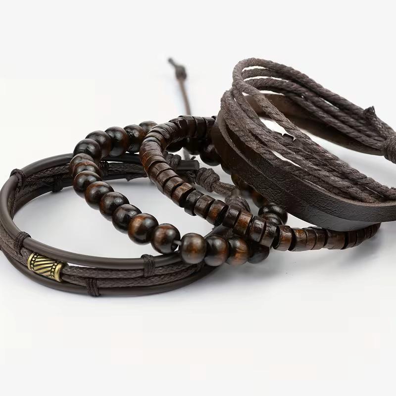 4-delat flerlagers handgjort läderarmbandsset: Retro och Mångsidig Design