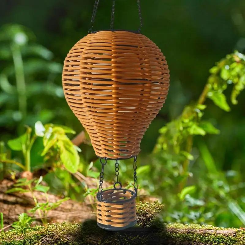 Solar Powered Hot Air Balloon Rattan Lantern - Handwoven Hanging Light, Waterproof Outdoor Decor for Garden Patio Porch