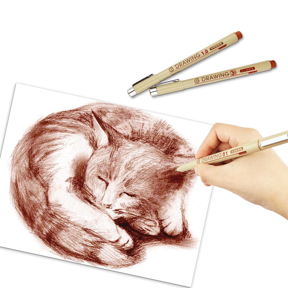 Kit 12pcs Brown Color Fineliner Markers For Animation Drawing, Waterproof Brown Fine Tip Pen