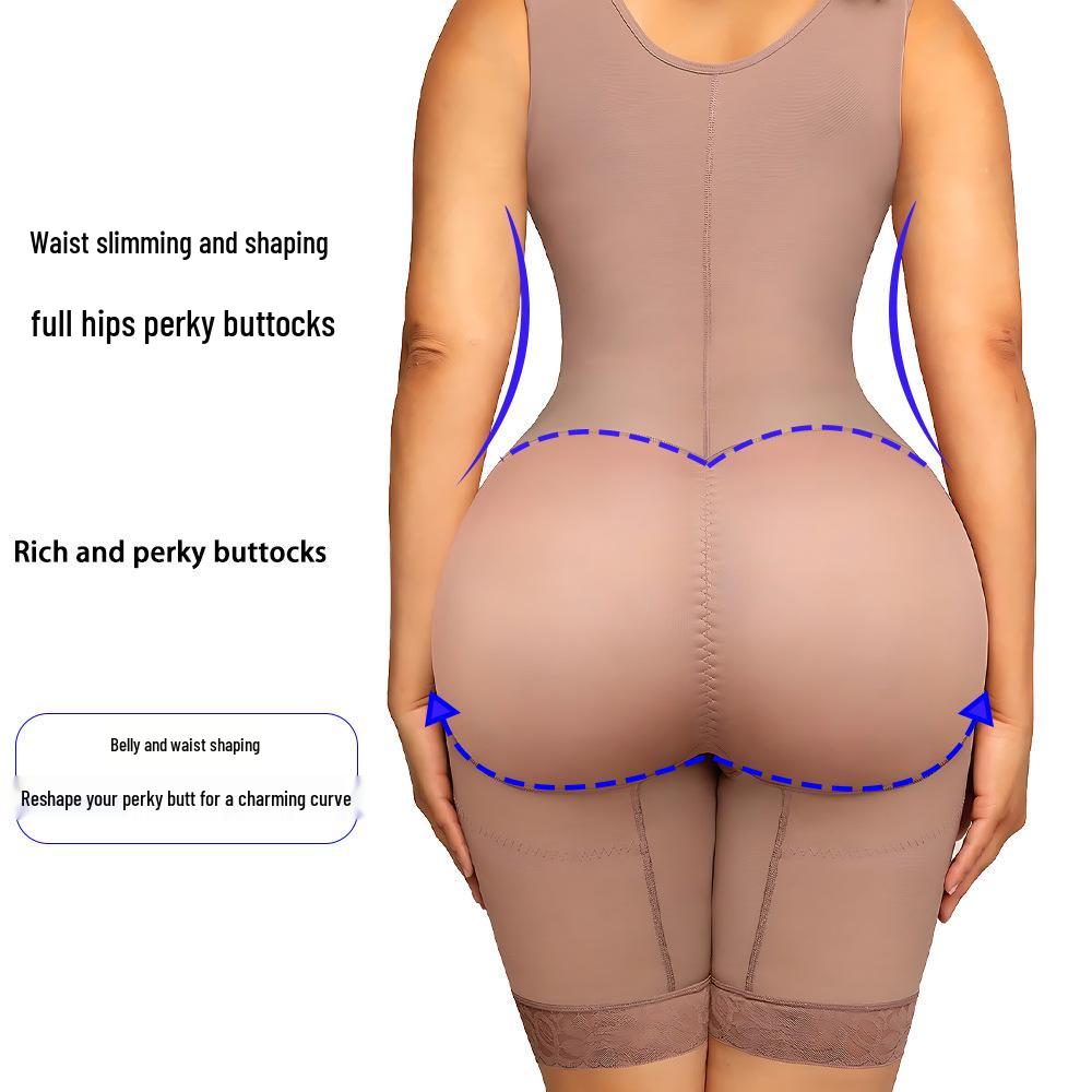 Cinta Modeladora Transfronteiriça: Body Shaper de Malha Inteiriço com Controle de Barriga, Fechamento por Colchetes, Levanta Quadril e Suporte para os Seios