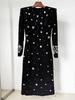 2026 European & American Celebrity Long-Sleeve Evening Gown with Heavy Beading & Rhinestones