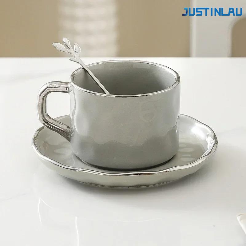 230ml European-style Gold-rimmed Ceramic Coffee Cup and Saucer Set Tea Cup Starbucks Cup Cute Cup Teacup Coffee Cup Set Copo