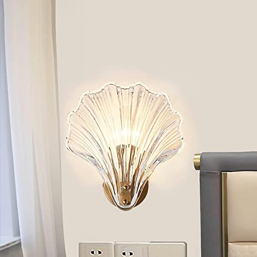 LWL Wall Light, Single Light, Simple Wall Lamp, Modern Glass Seashell Wall Light, Wall-Mounted Lighting Fixture, Interior Lighting Fixture for