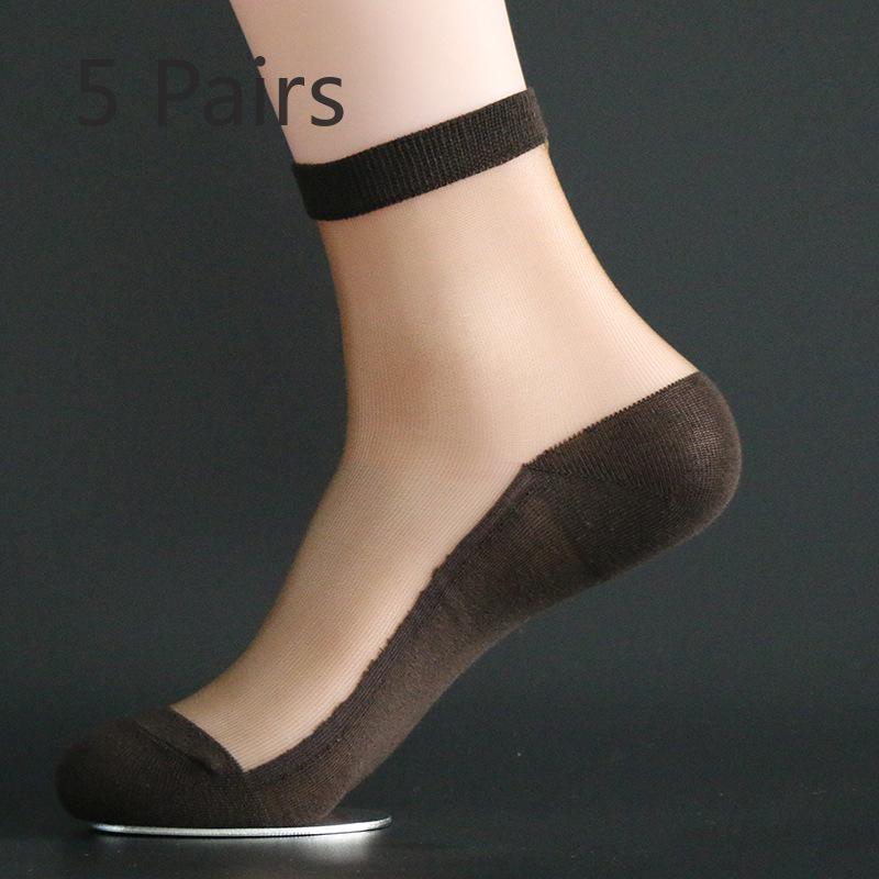 

5 пар простых модных тонких хрустальных чулок, классные дышащие прозрачные модные мужские шелковые носки, мужские летние 5 Pairs темный кофе