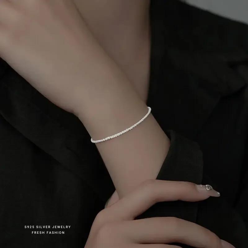 

Серебряное ожерелье S925, 2 мм, Искрящееся, Цепочка на ключицы, Цепочка для свитера, Высококачественное украшение с подвеской, Подарок для женщин Gem Color: 20CM Bracelet