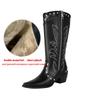 Krazing Po Microfiber Winter Pointed Toe Western Boots Size 43 Metal Rivets Embroidery Thick Heels Mid-calf Boots