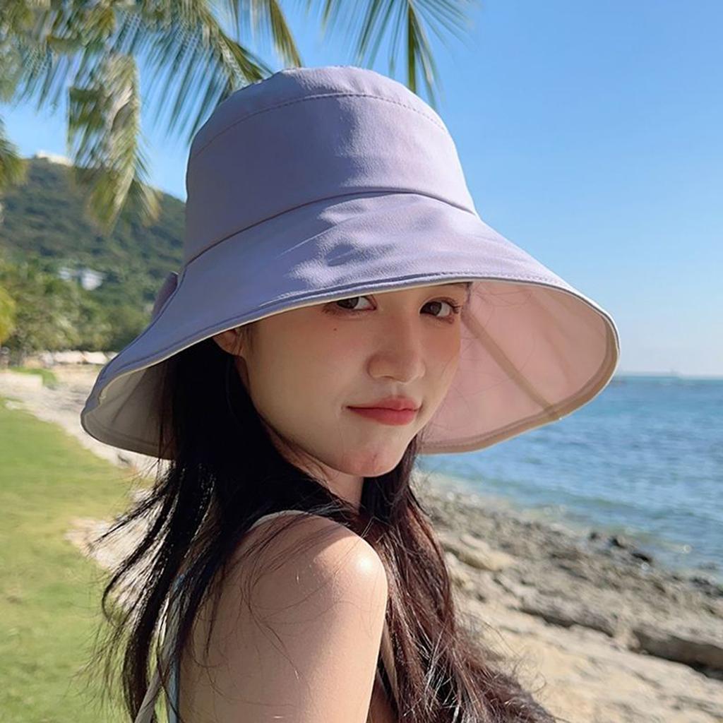 Women's Fashion Bowknot Big Brim Sun Visor Bucket Hat