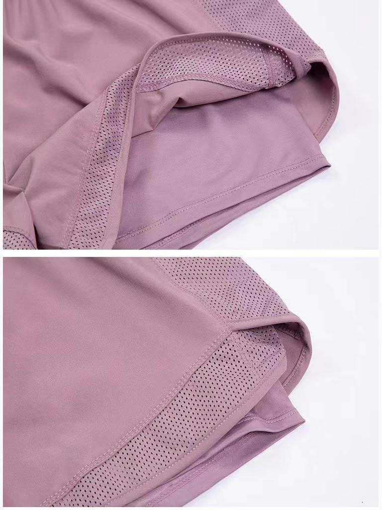 Damen Plus Size Schnelltrocknende Mesh Sport-Yoga-Shorts mit Anti-Exposure und Fake-Zweiteiler-Design