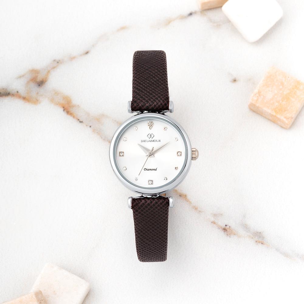 Diyuamoleu Women'S Leather Band Watch Daw3202L-D.Br Diamond Watch