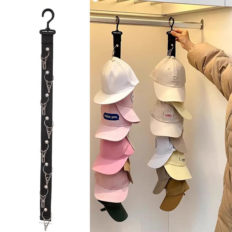 8 Clips Hanging Closet Organizer Cap Door Wall Mounted Rack Free Punch Hat Holder
