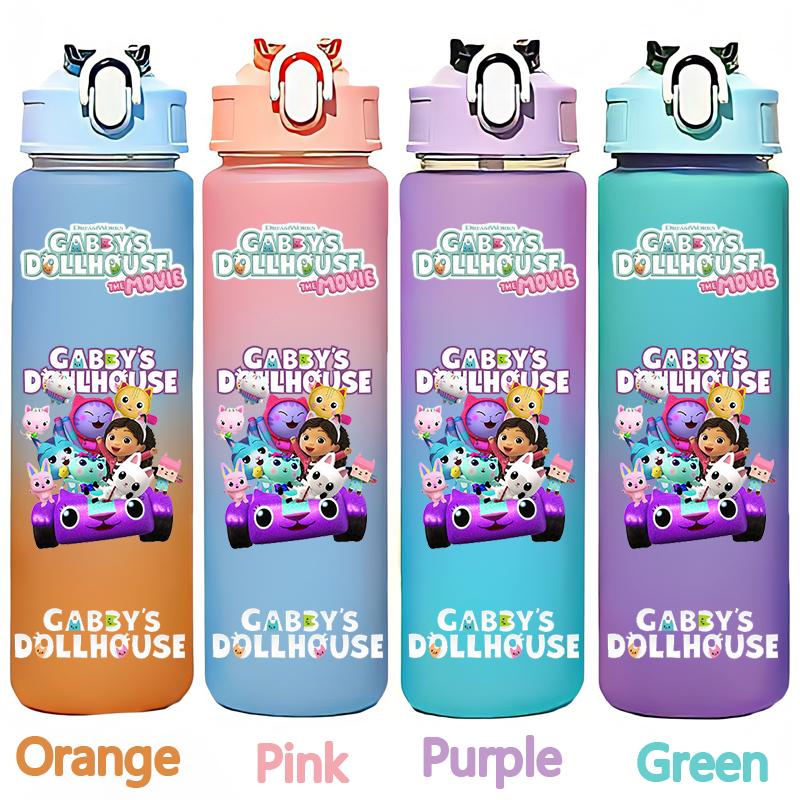 Gabby's 750ml Dollhouse Gabby Carlita DJ Catnip Mercat Gradient Plastic Straw Cup Pandy Paws Cakey Cat Mama Cat Drinking Bottle