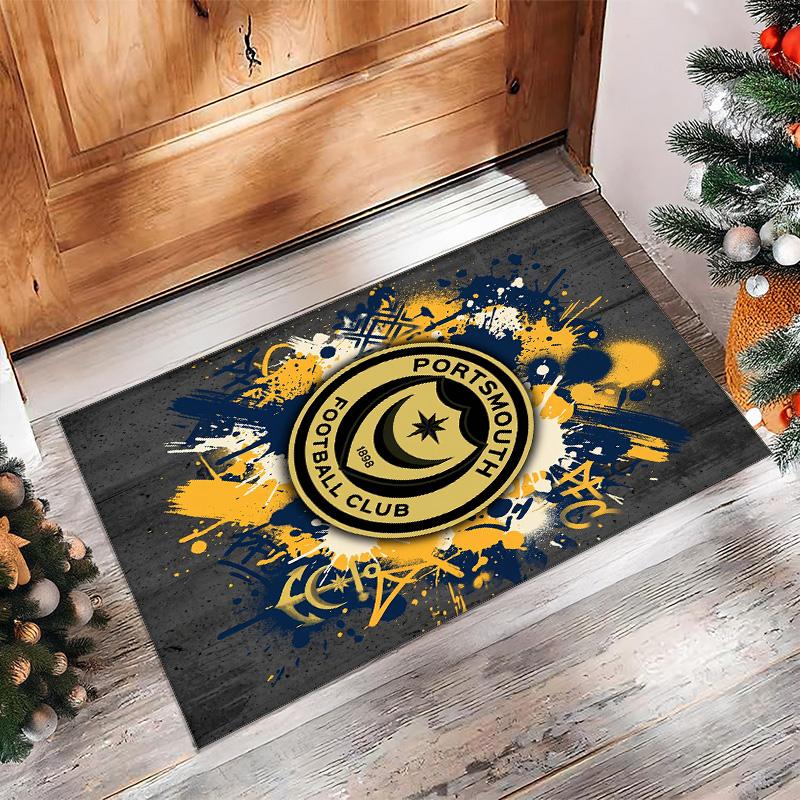 Tappeto Morbido Area Rug con Motivo Calcio Portsmouth FC Antiscivolo Tappeto per Pavimento Interno Tappetino Decorazione Sportiva per Camera da Letto