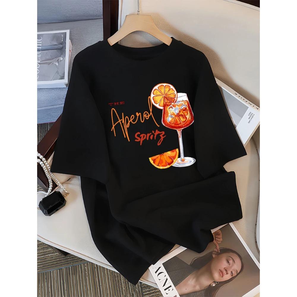 Lemon Red Wine Printed Women's Short Sleeved Round Neck T-shirt Women's Y2K Top New Fashionable and Comfortable Summer Women's Clothing