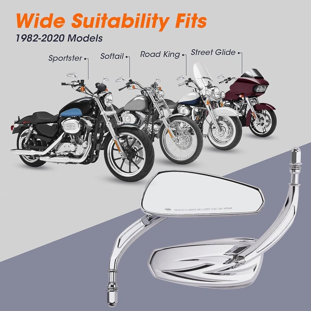 KEMIMOTO Motorcycle Rear View Mirrors Motorcycle Mirrors Long Stem Compatible With Dyna Softail Sportster Road King Street Glide Road Glide 1982-2024
