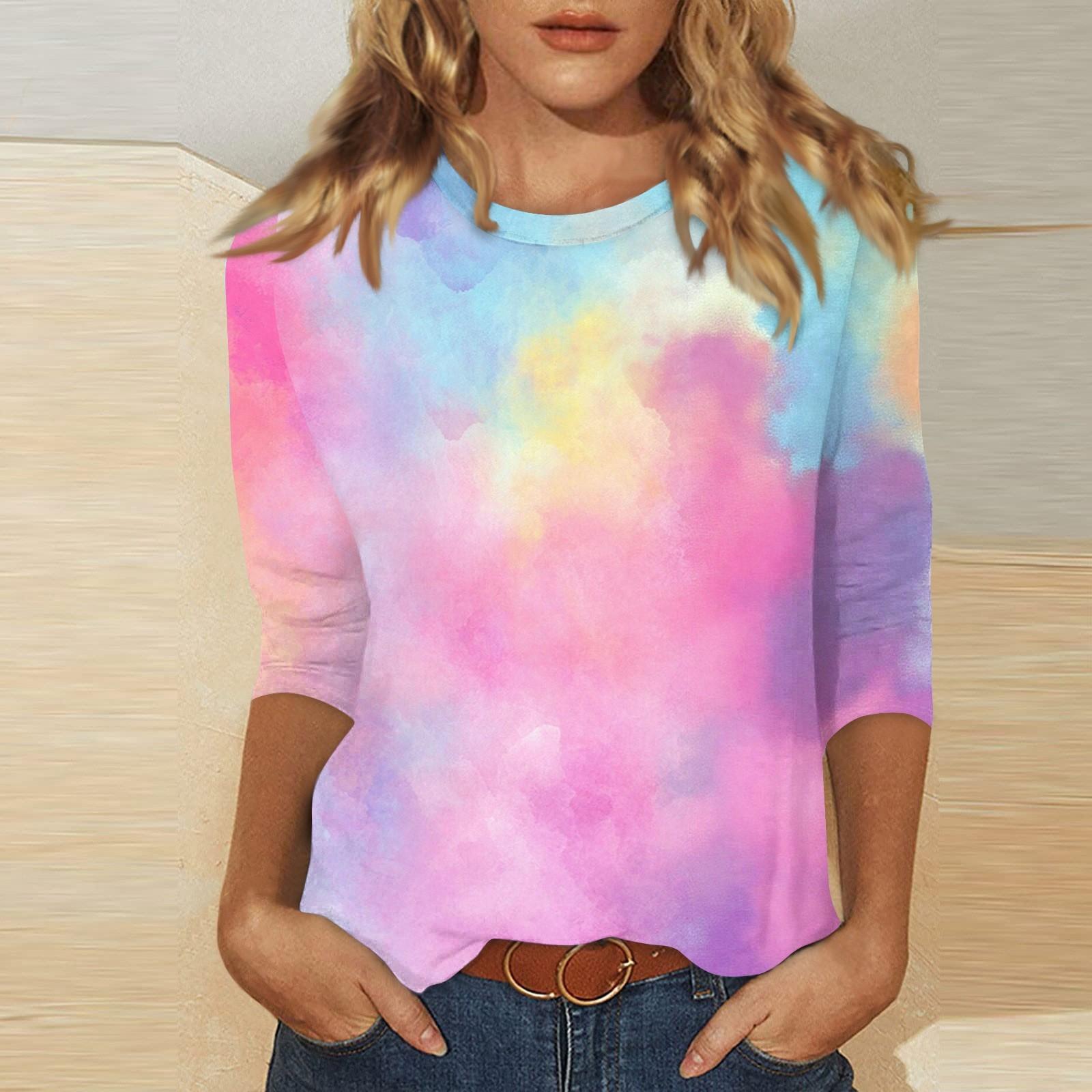 

Women s O-neck 3/4 Sleeve Print Ed Top XL