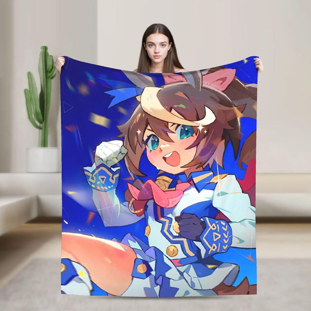 Umamusume Pretty Derby Haru Urara Warm Soft Blanket Airplane Travel Plush Throw Blanket Bedroom Flannel Bedspread Sofa Bed Cover