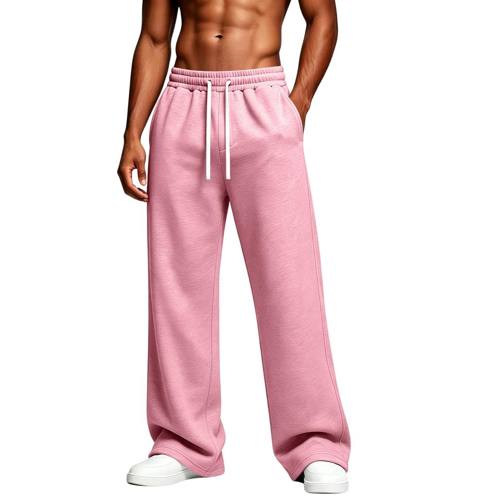 Men's Casual Color Loose Fit Sweatpants with Elastic Waist Straight Leg