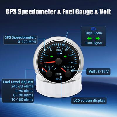2 Stück Messgeräte-Set 85mm GPS-Tachometer Kraftstoffanzeige Voltmeter Drehzahlmesser Wassertemperaturanzeige Öldruckmesser 3-in-1 Instrumenten-Kit