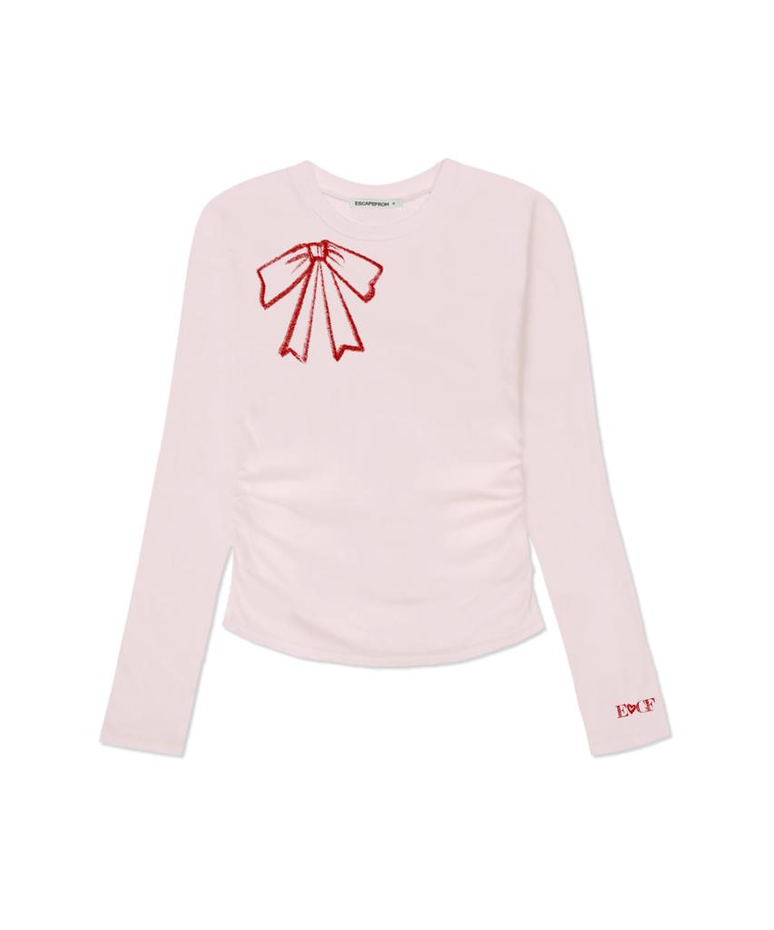 ESCAPEFROM Crayon Ribbon Print Slim Fit Shirred Long Sleeve [4 Colors]