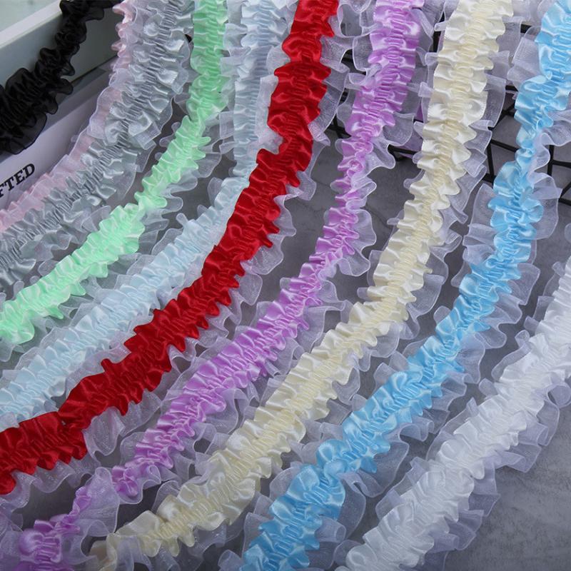 Lolita Satin Falten Spitzenbesatz 4cm Breit Rüschenkante für DIY Kleid Tasche Kleidung Dekor Nähen Bastelzubehör