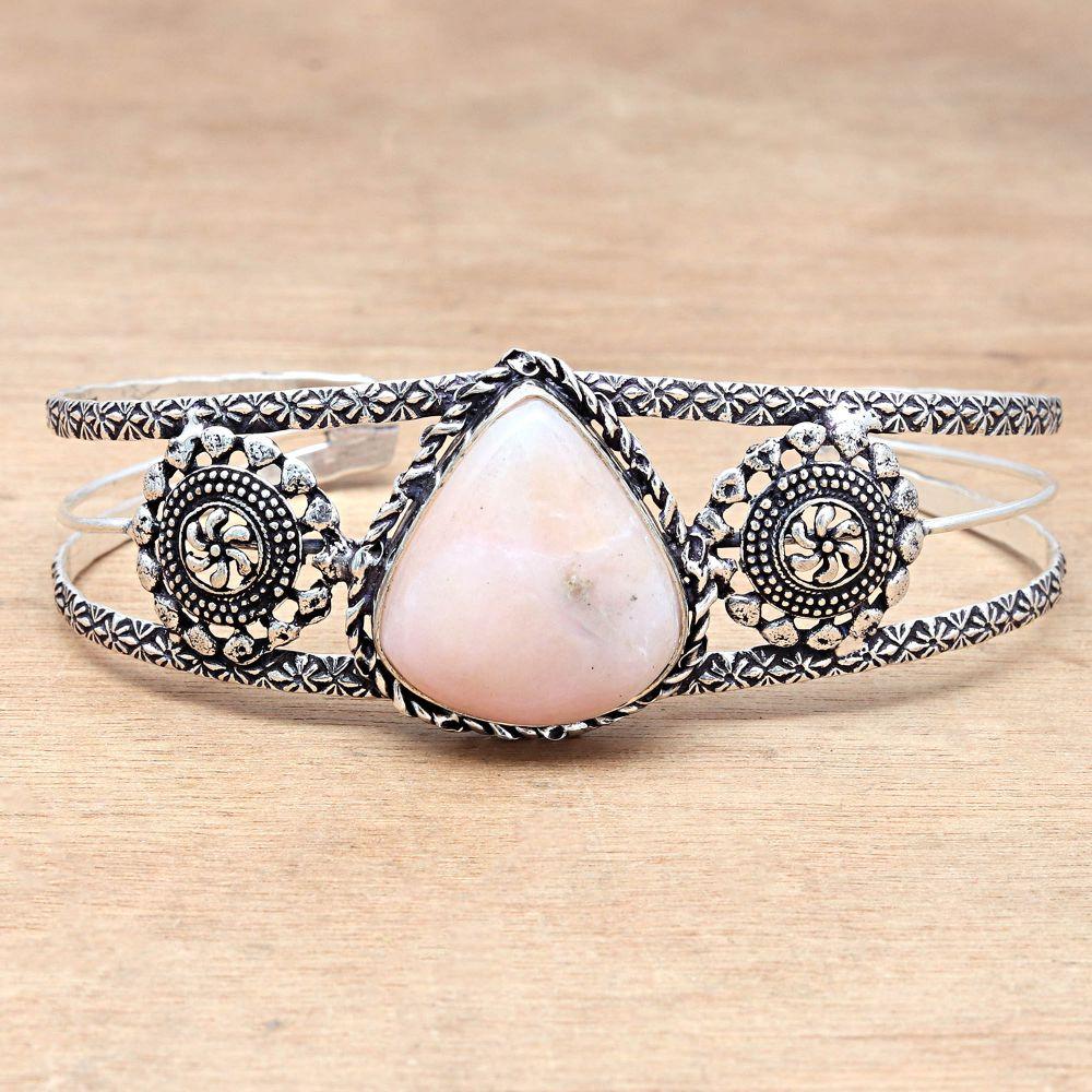 Pink Opal Gemstone Antique Jewelry Cuff Bracelets 7''Adjustable