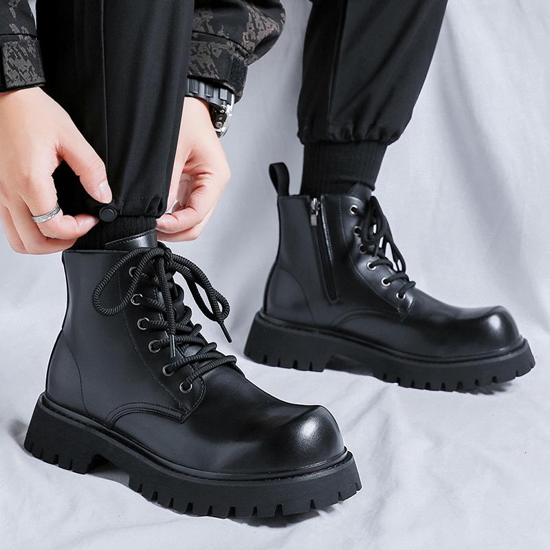 Britský styl 2024 Podzim Zima Boty Pánské Ležérní Kožené Boty Silná Podrážka Protiskluzové Teplé Plyšové Studená Zima Venkovní Kotníkové Boty