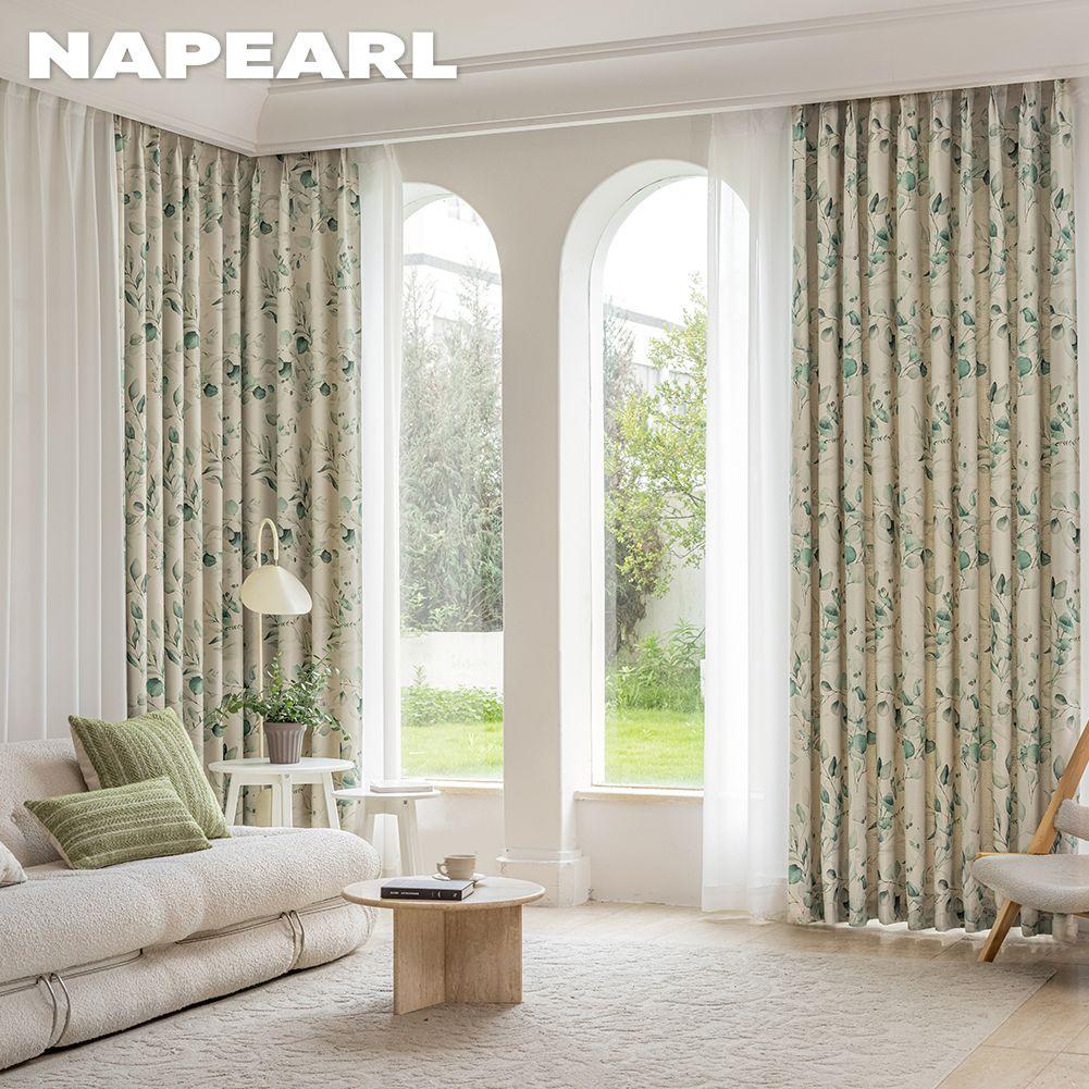 1PC NAPEARL 70-80% Shading Painted Green Plant Printed Blackout Curtains American Pastoral Style Curtain For Bedroom Living Room Home Decor