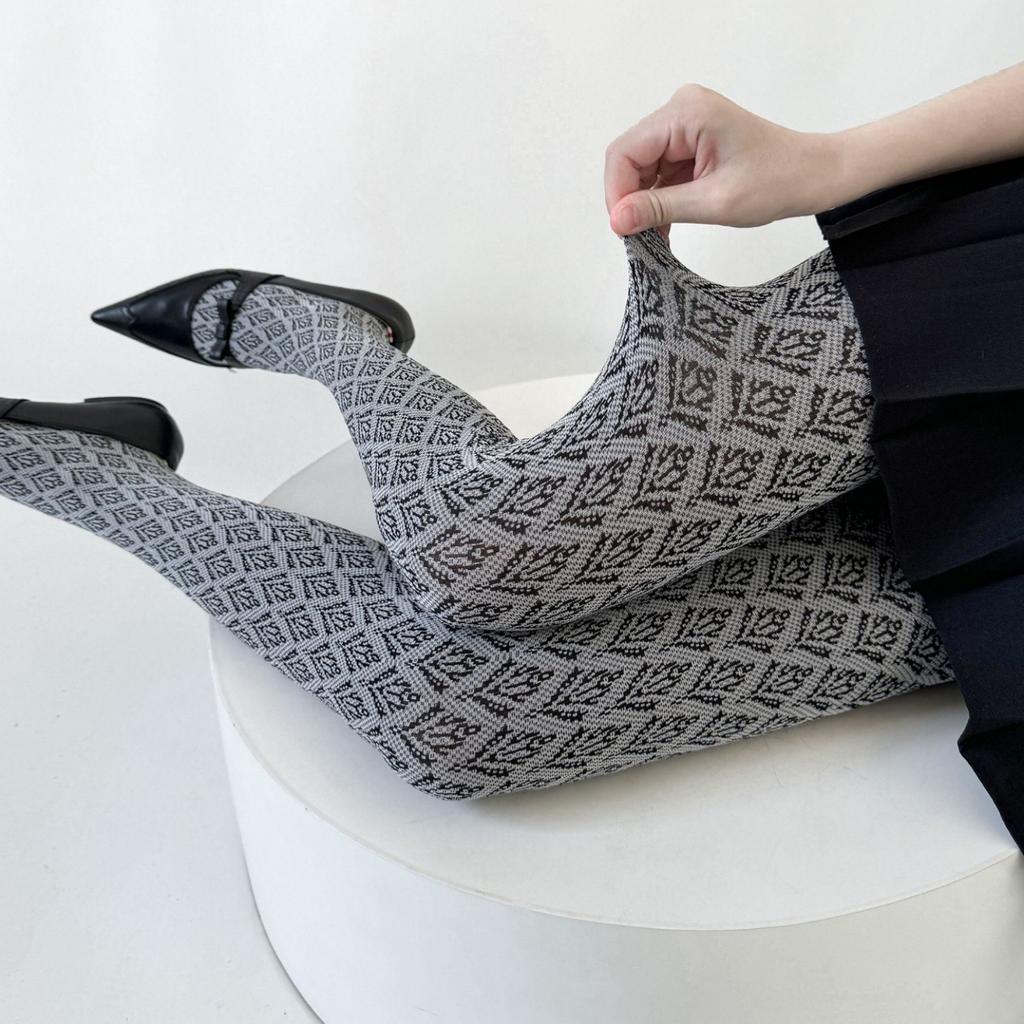 Retro Floral Jacquard Patterned Tights Pantyhose Japanese Style Autumn Winter Opaque Silky Slimming Tights Bottoming Stockings