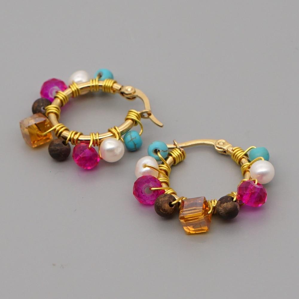 Crystal Earring For Women Boho Jewelry Trendy Natural Stone Pearl Jewellery Bohemian Ear Ring Gold Circle Hoop Earrings