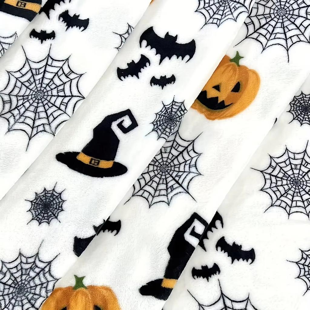 1pc Halloween Blanket Spiders Web Bats Pumpkins Print - Spooky Flannel Throw for Couch Decor - Soft Warm Gift for Party