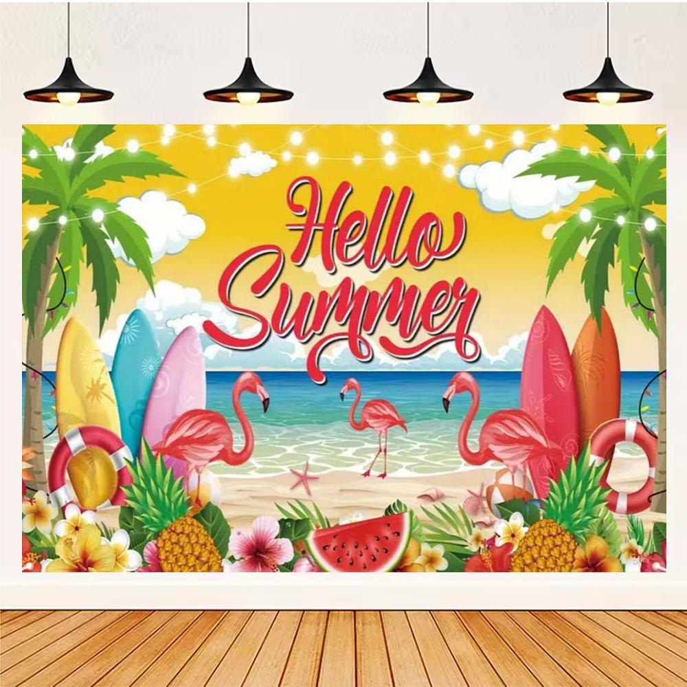 Summer Hawaii Party Supplies Background Banner Decoration Aloha Coconut Tree Surfboard Baby Shower Backdrop Photography Props