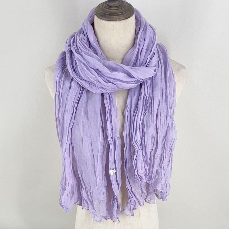 Женский шарф из хлопка и льна Однотонный шарф Плиссированный шарф Женский весенний и осенний мягкий дышащий шарф