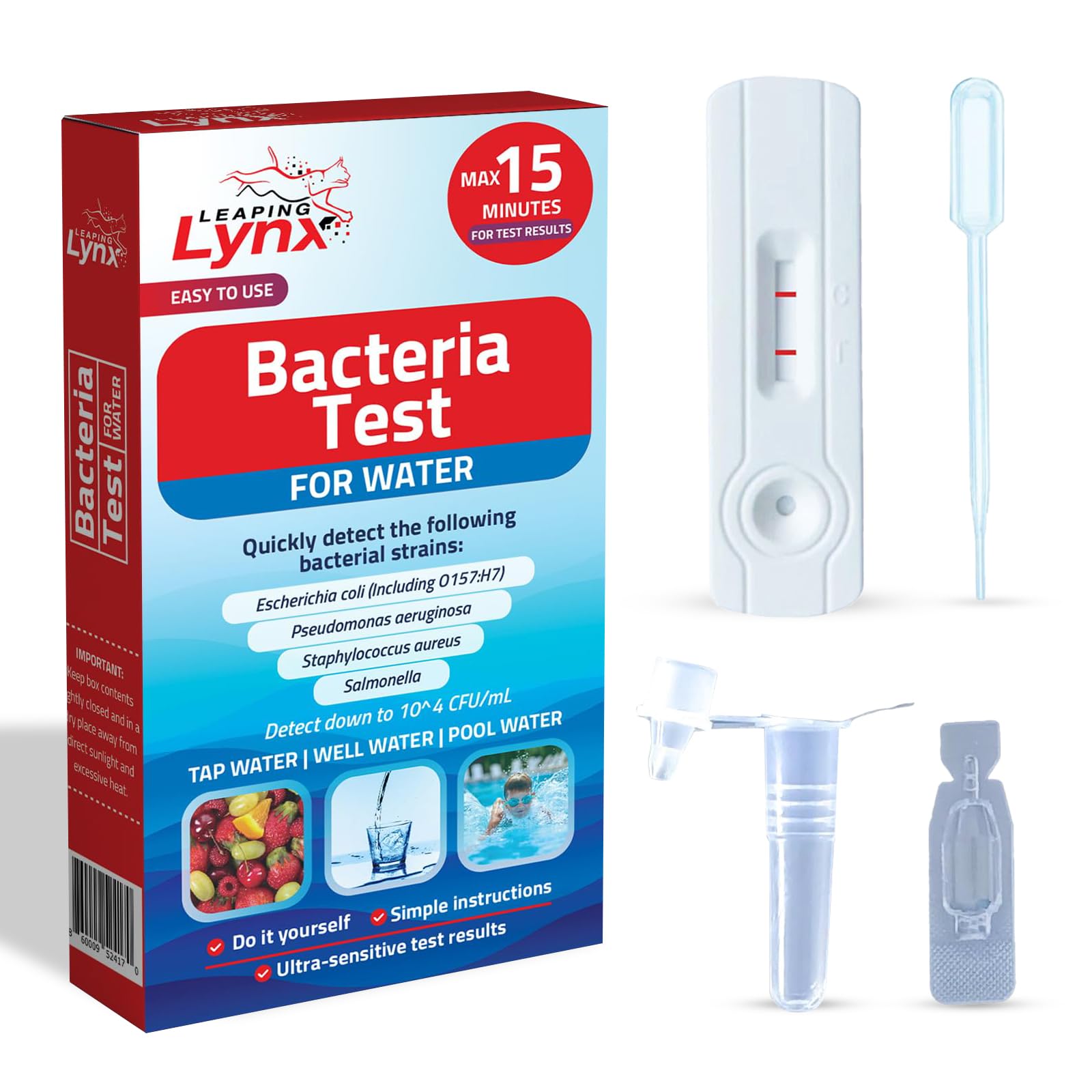 

Leaping Lynx Coliform Water Test Kit for Drinking Detects and More Detects Coliforms in Well Pool and Drinking Water in Minutes Water, E. coli,