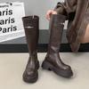 Soft Leather Tall Elastic Boots 2025 Autumn and Winter New British Style Heightened Thick-soled One-pedal Short Women's Boots Knight Boots