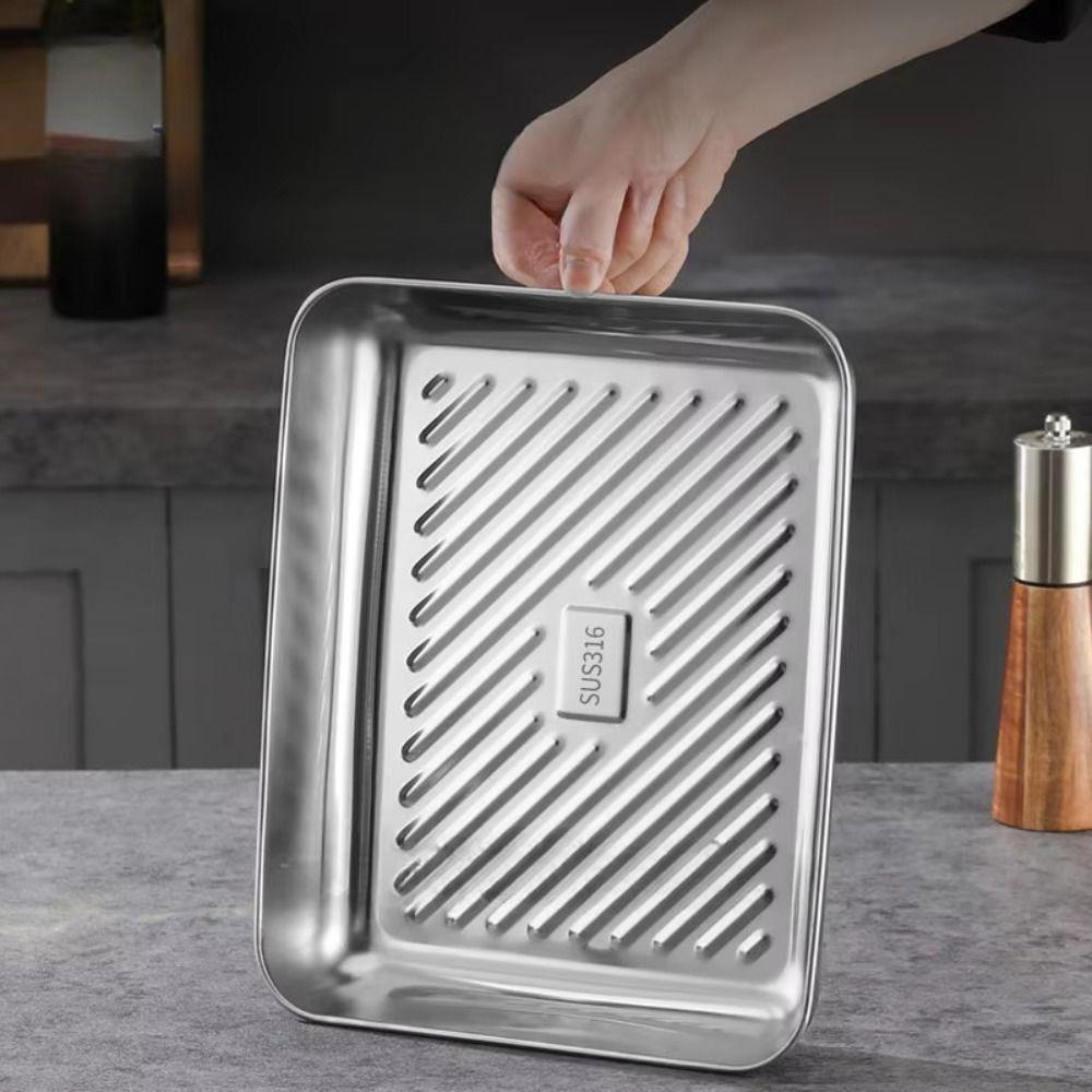 3Pcs Stainless Steel Dumpling Storage Box with Lid Food-Grade Food Storage Tray Fresh-Keeping Rectangular Kitchen Serving Plate