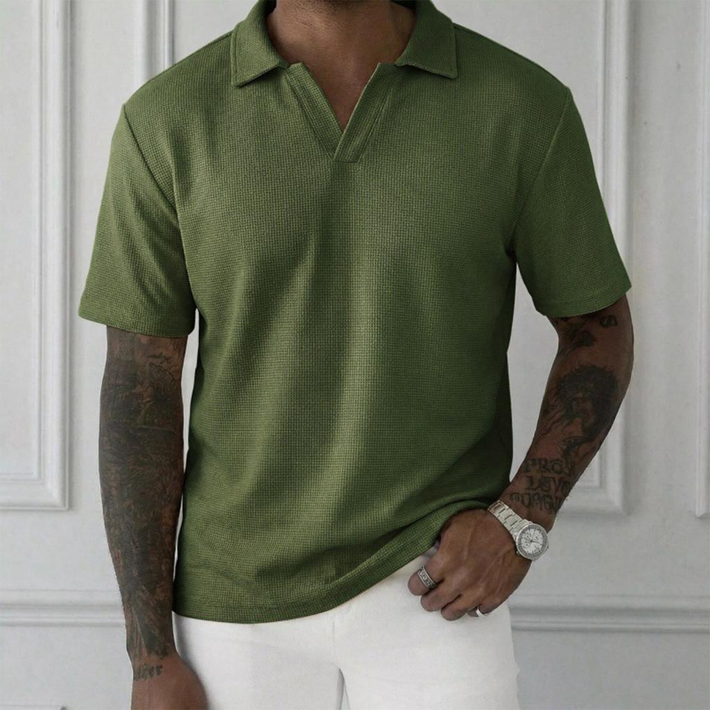 Polo in Maglia da Uomo con Scollo a V e Maniche Corte Vestibilità Casual Top Leggero per l'Uso Quotidiano