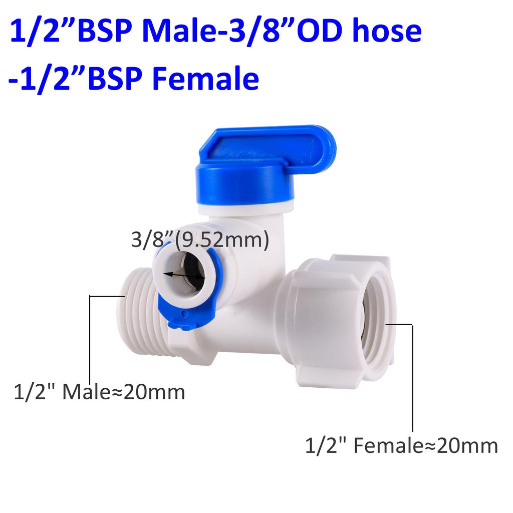 RO Water Straight 1/4" 3/8" OD Hose 1/4"BSP 1/2" Male Thread Quick Connect Fittings Plastic Ball Valve Reverse Osmosis Fitting