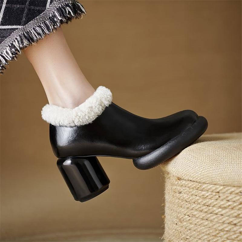 Fashion New Autumn Winter Split Leather Women Pumps Shoes for Women Fashion Round Toe Warm Fur Shoes Zaptos Mujer The Red High Heels