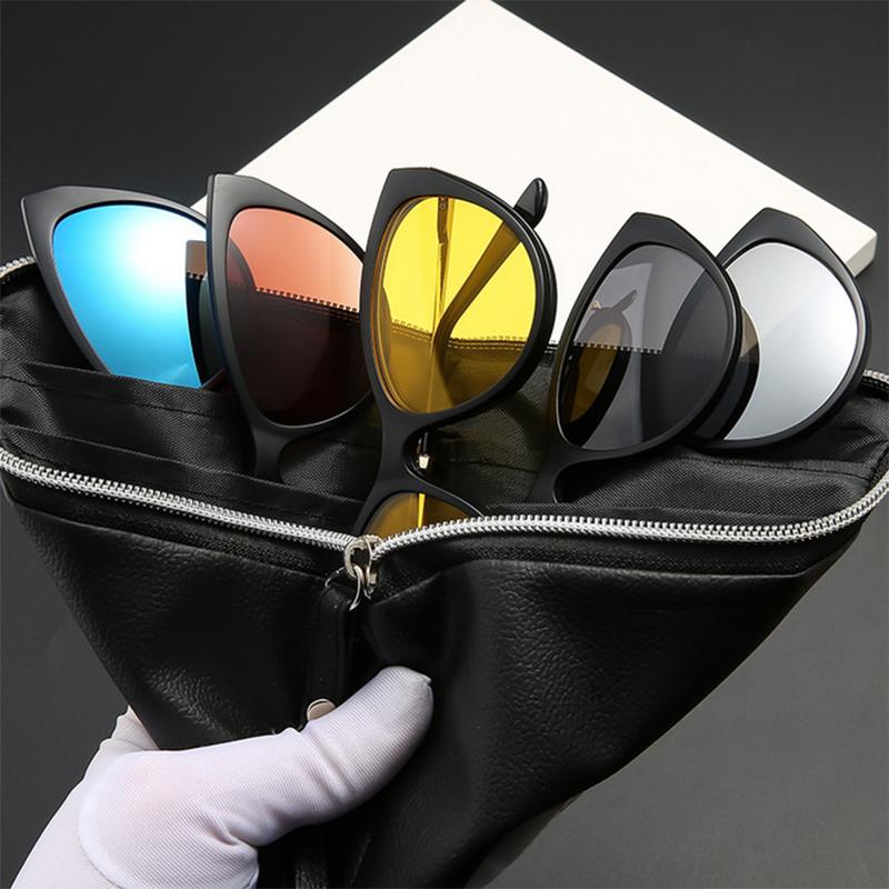 2353 New Retro Set Of Sunglasses Women Cat Eyes Magnetic Clip Sun Glasses Tr Frame Metal Legs Prescription -0.5 -1.0 -2 To -6