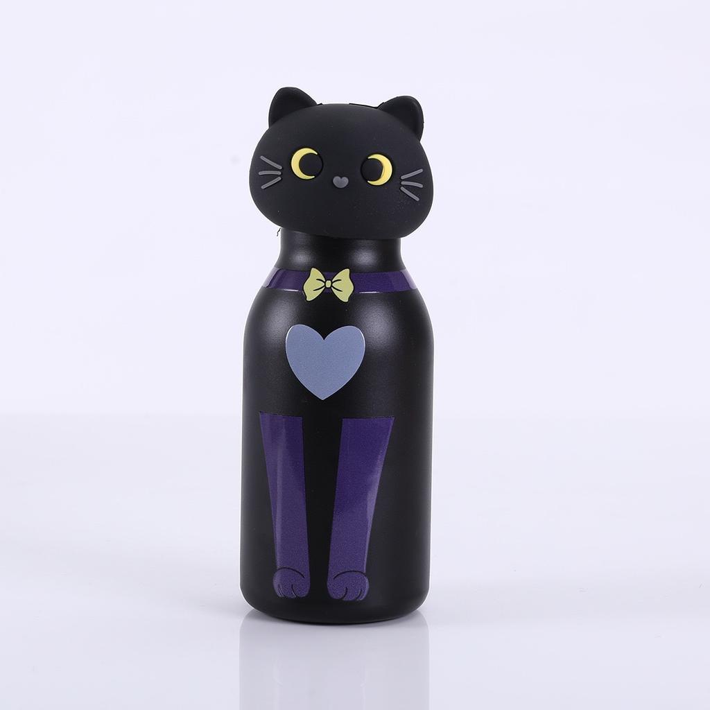 Bouteille d'eau isotherme en acier inoxydable avec tête douce amovible en forme de chat Thermos en forme de chat de dessin animé avec paille pour enfants