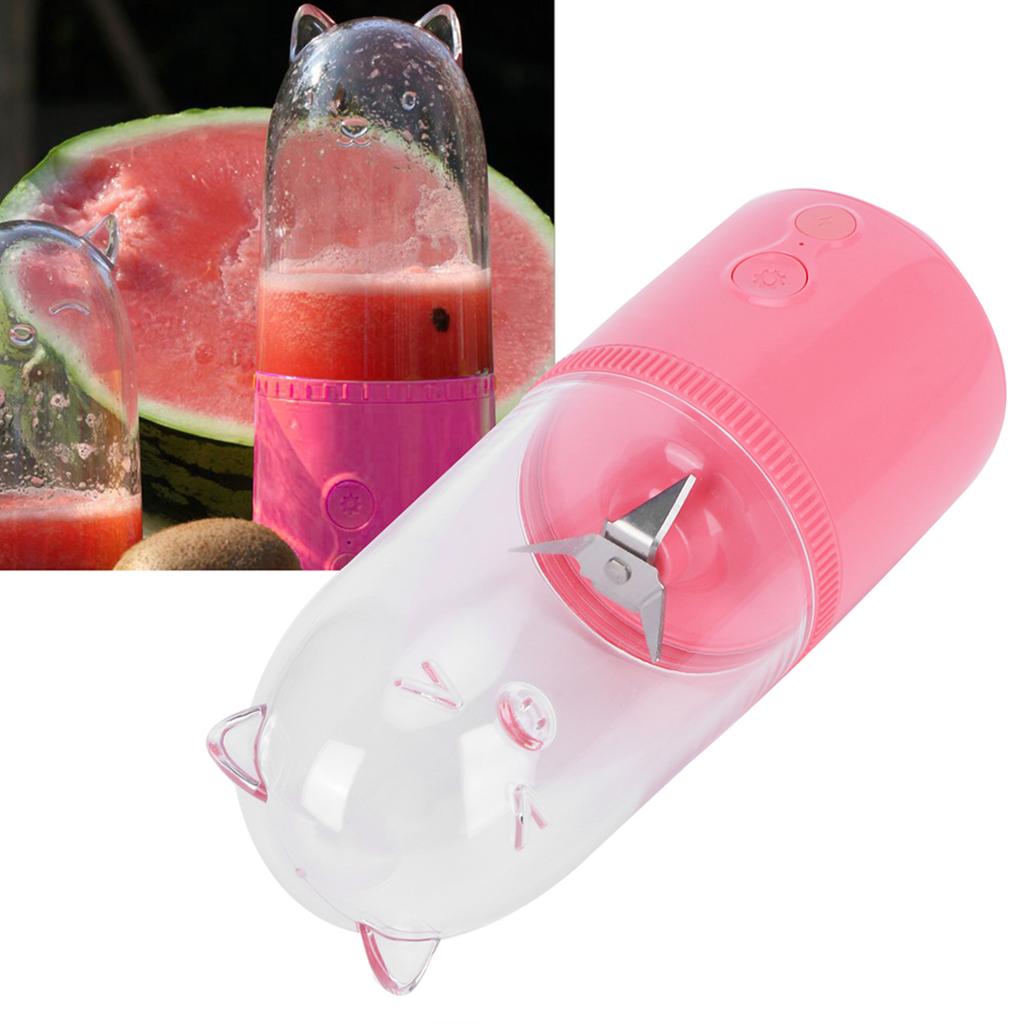 500ML Portable Small Blender USB Rechargeable Electric Fruit Juicer 4 Blades Mixing CupPink Upgrade